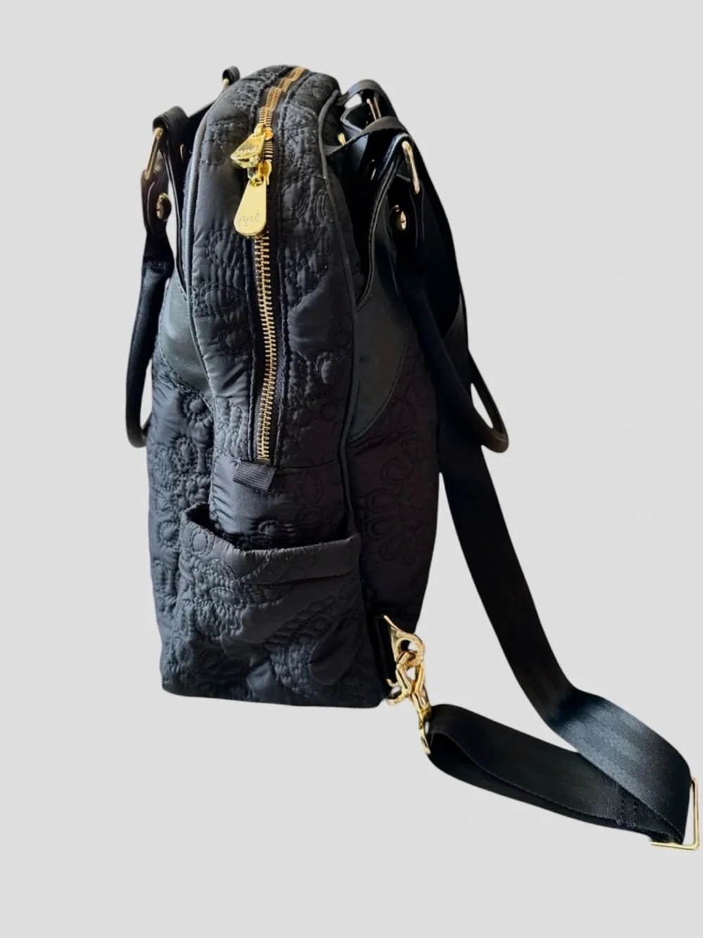 Petunia Pickle Bottom Black Quilted Floral-Embossed Tote NWOT